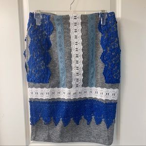NWOT After Market Blue and White Lace Skirt